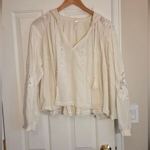 Free People Boho Cotton Peasant Blouse in Cream